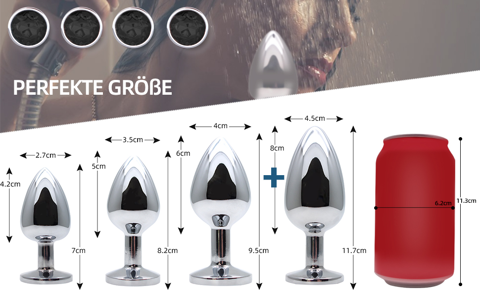 Набір анальних пробок (4 шт.) з металу, різних розмірів, для початківців, жінок, чоловіків, пар. Чорний колір.