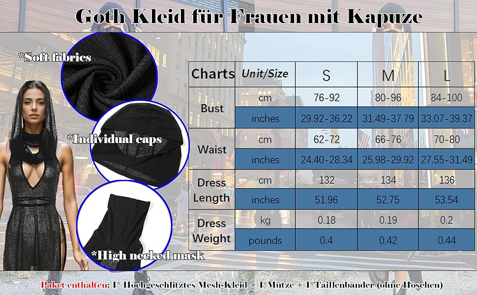 Жіноче прозоре готичне плаття Aucute з капюшоном та без рукавів, чорне, для Хелловіну, фестивалів EDM/Rave