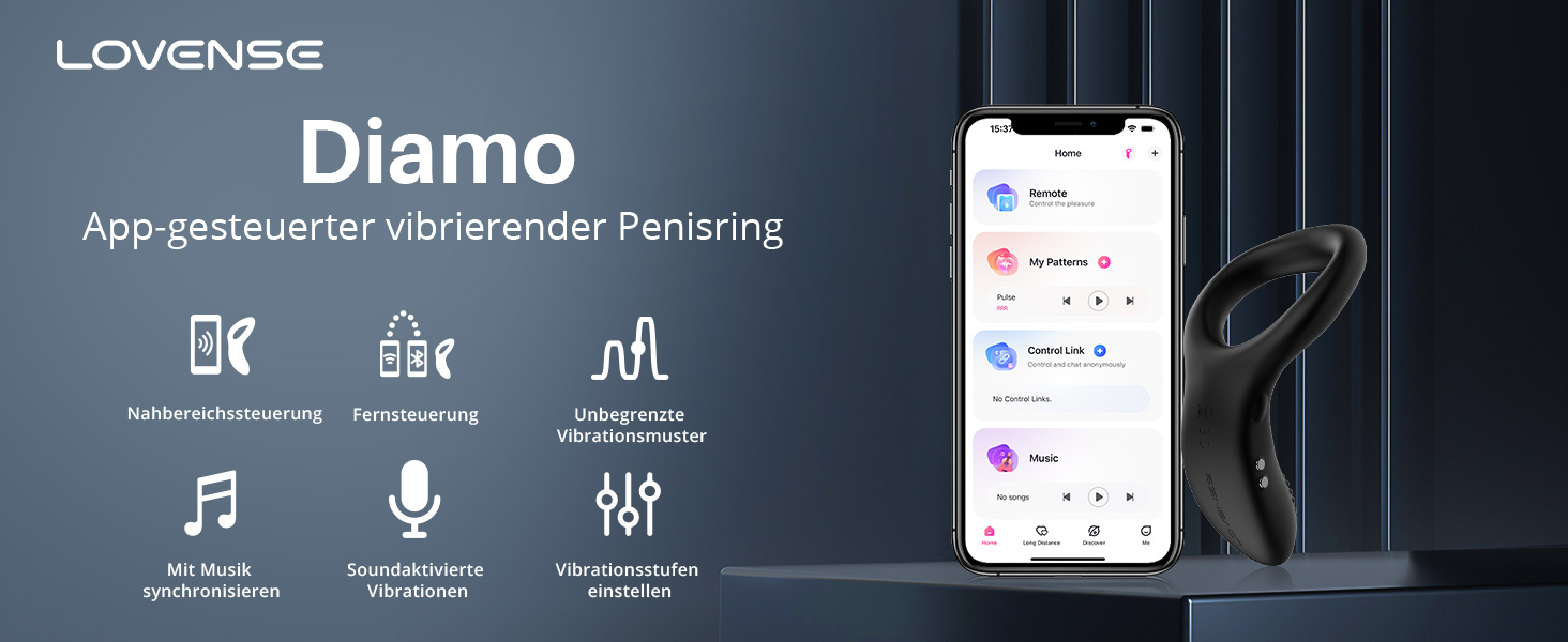 LOVENSE Diamo Bluetooth вібратор кільце для чоловіків з пультом керування, безліч режимів, програмування