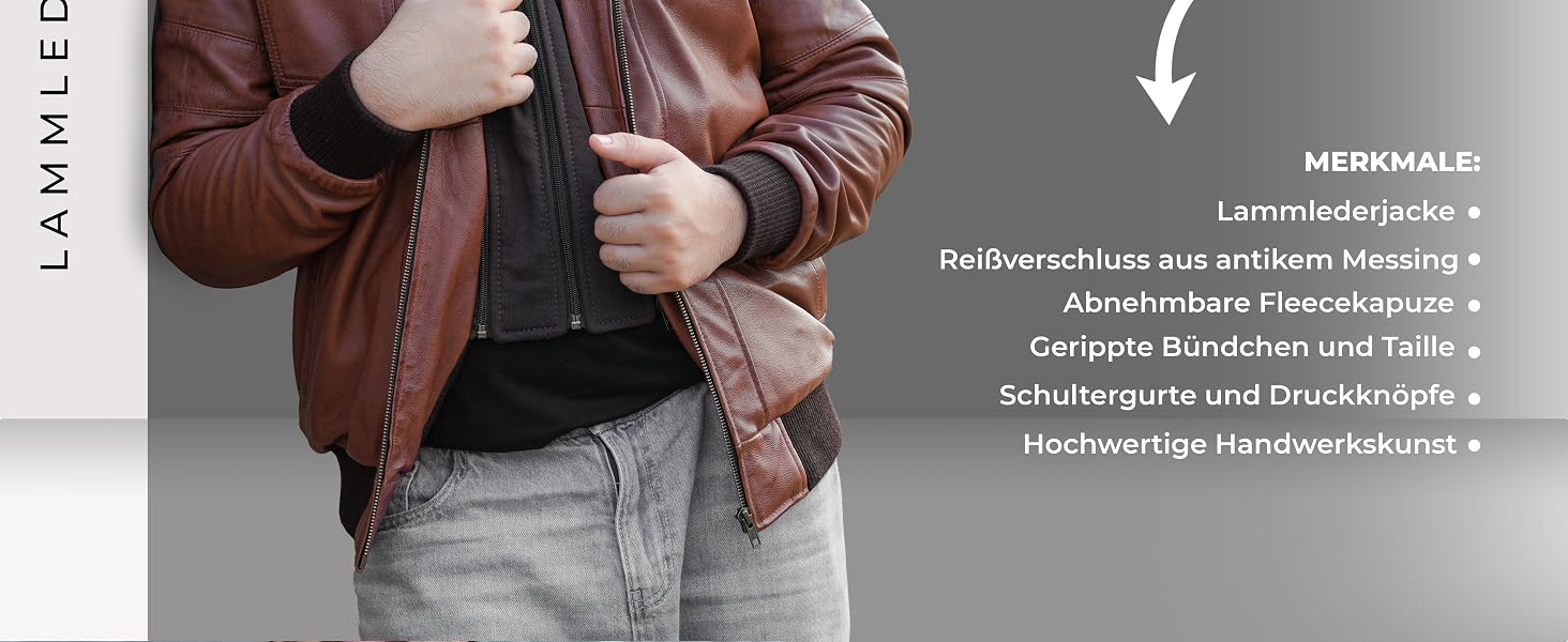 Чоловіча шкіряна куртка Leatherick Premium з натурального ягнячого хутра, з відстібним капюшоном та 7 кишенями, коричнева, розмір XXL