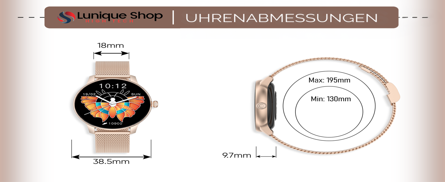 Смарт-годинник LSFIT для жінок круглий Rosegold: фітнес-трекер з вимірюванням кров'яного тиску, крокоміром та моніторингом сну, сумісний з Android та iOS
