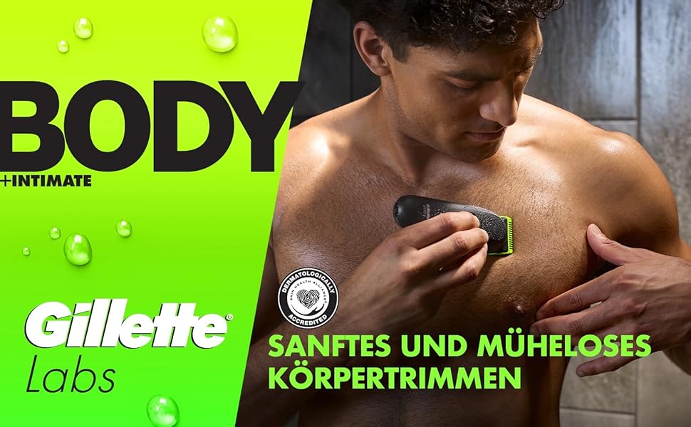 Тример для тіла та інтимних зон Gillette Labs i5 Body + Intimate, чорно-зелений, водонепроникний, з технологією SkinFirst та набором аксесуарів (7 шт)