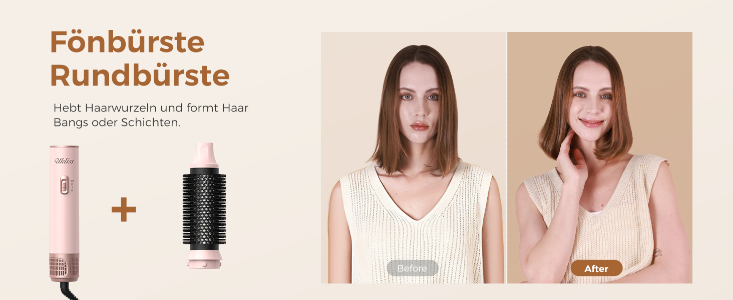 Мультистайлер для волосся 5 в 1 UKLISS Airstyler: фен, вирівнювач, круглі щітки та локони, чорний/рожевий