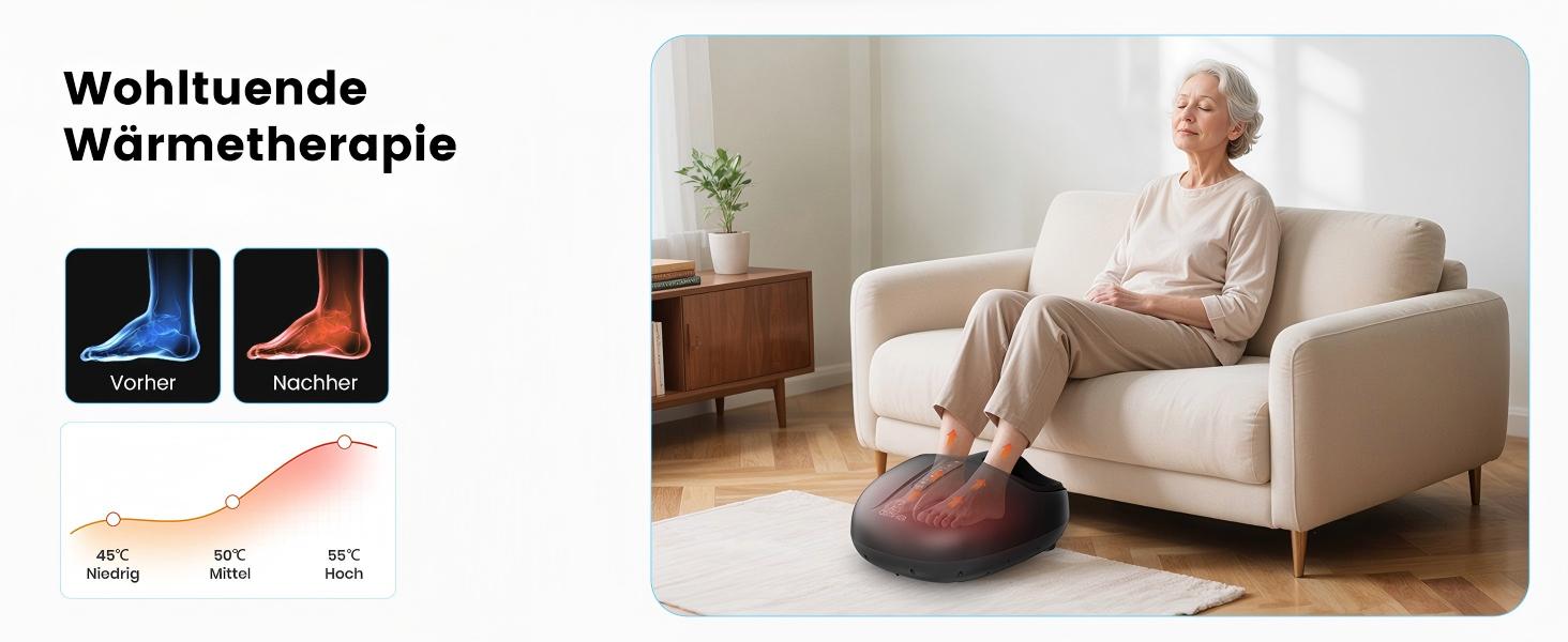 Електричний масажер для ніг COMFIER Shiatsu з функцією підігріву, розминком та компресією, 3 рівні інтенсивності, до 46 розміру EU