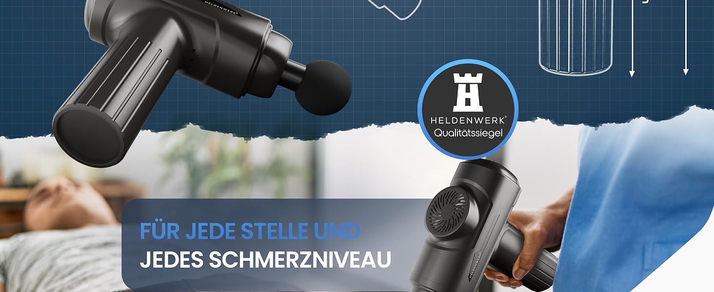 Міні-перкусійний масажер HELDENWERK® Massagepistole Mini з 6 насадками, безшумний ручний масажер для тіла, темно-сірий