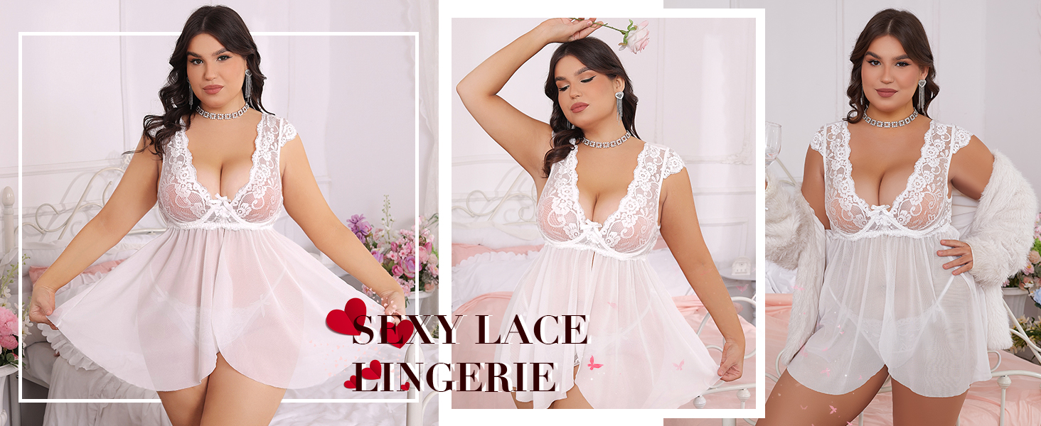 Сексуальна мереживна нічна сорочка-комбінезон Aranmei Babydoll з V-поглибленням та розрізом, чорний, великий розмір 4XL