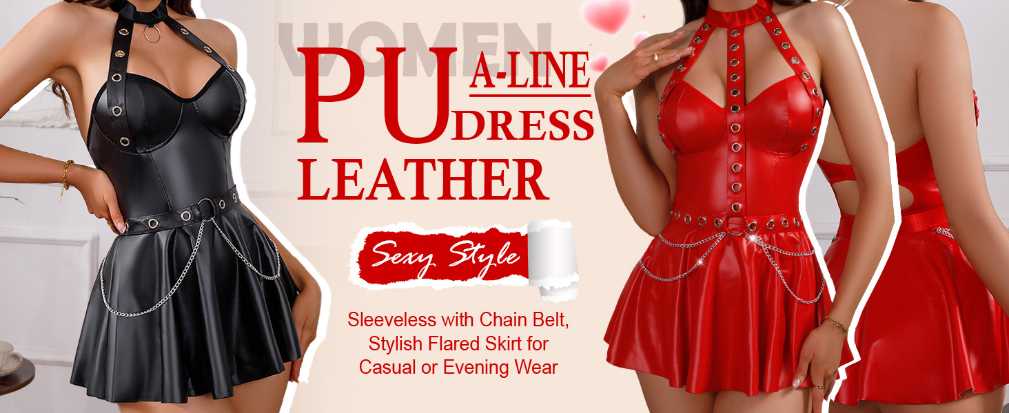 Латексне плаття AIEOE для жінок: сукня з відкритим спиною, комплект спідньої білизни з бретельками, сексуальний мокрий ефект, еротичне шкіряне плаття Rose M