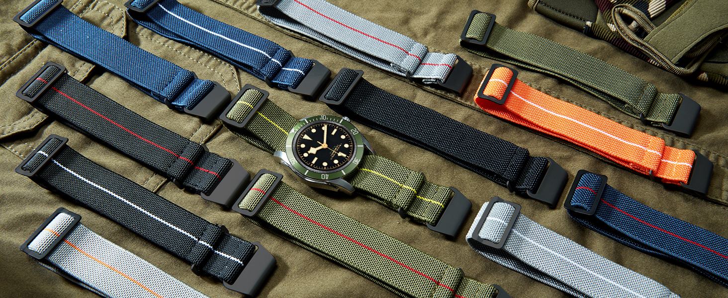 Нейлоновий ремінець для годинника BINLUN Parachute Marine Diver 20мм, військовий тканинний браслет з покращеним гачком-застібкою, синьо-червоний, унісекс