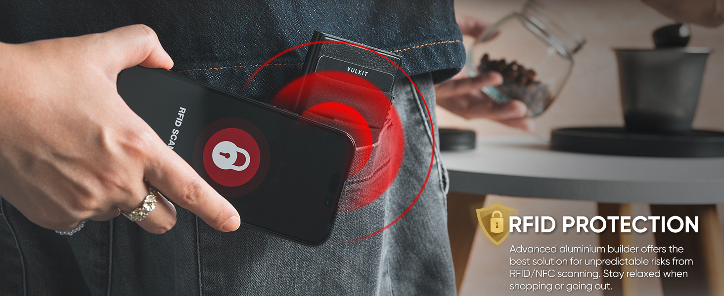 Стильний металевий гаманець для карток VULKIT з RFID-захистом, EDC-відсіками та вікном для ID, темно-синій