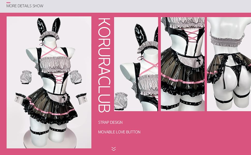 Костюм горничної KORURACLUB: чорний, преміум PU, косплей, жіноча білизна, зайчик