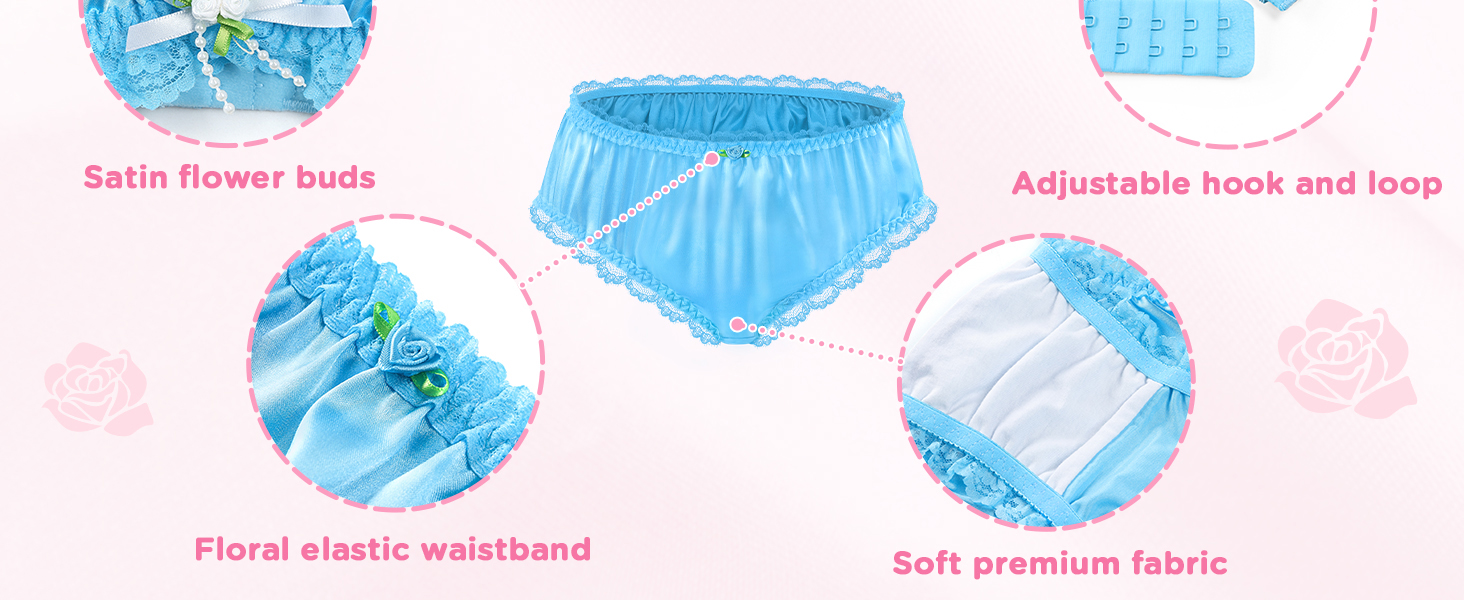 Набір спідньої білизни LittleForBig Sissy з мереживом та рюшами, блакитний, 4XL