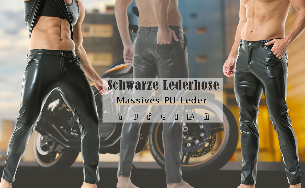 Чоловічі спортивні лосини YUFEIDA з еластичної шкіри (PU Leather) - лосини-легінси, чорні