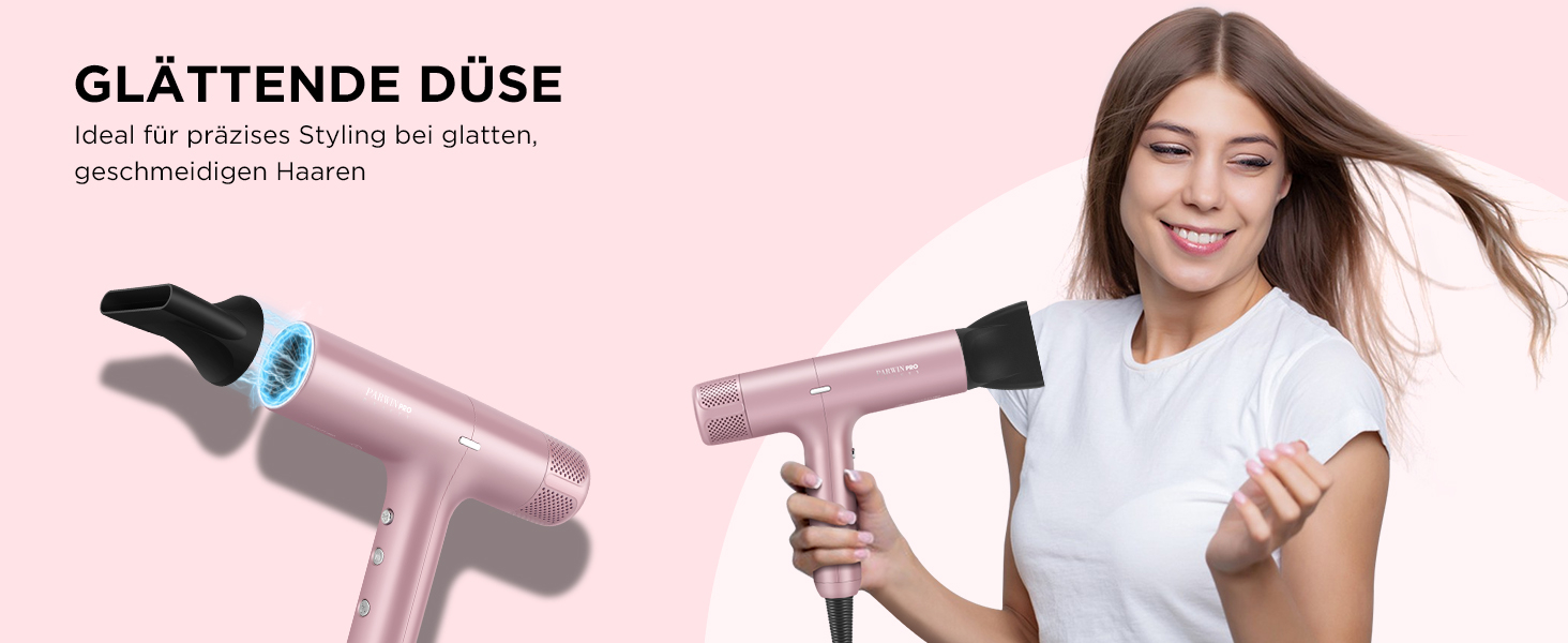 Професійний іонний фен для волосся PARWIN PRO BEAUTY з безщітковим двигуном 110,000 RPM, магнітним диффузором та LCD-дисплеєм, рожевий