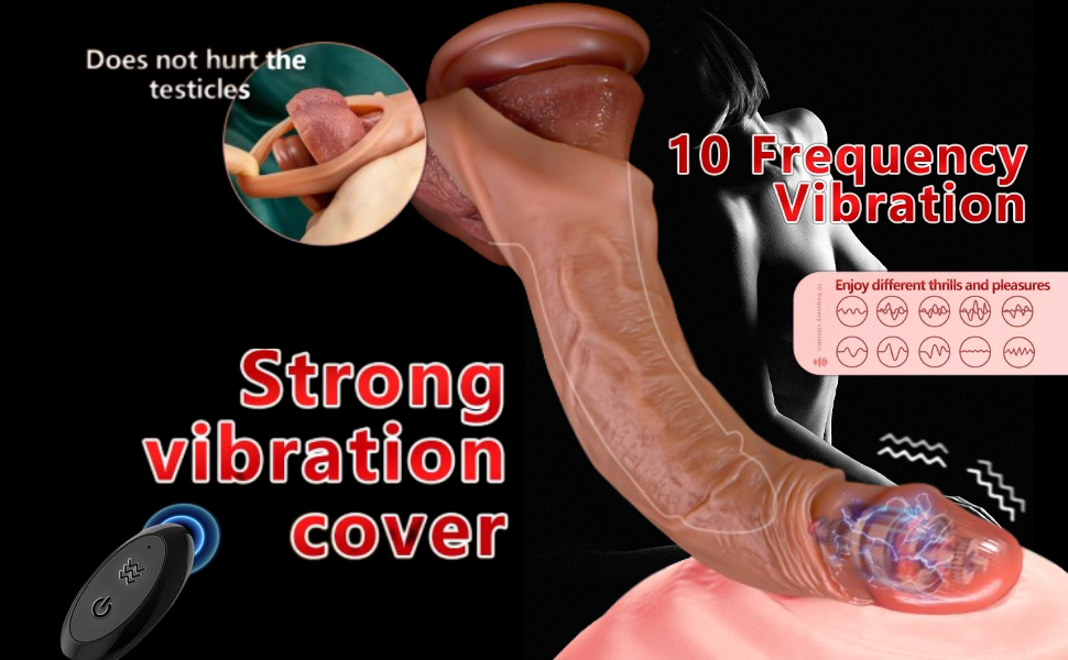 Реалістична вібруюча подовжувач для пеніса з кільцем для яєчок, 10 режимів вібрації, для подовження та затримки еякуляції, секс-іграшка для чоловіків