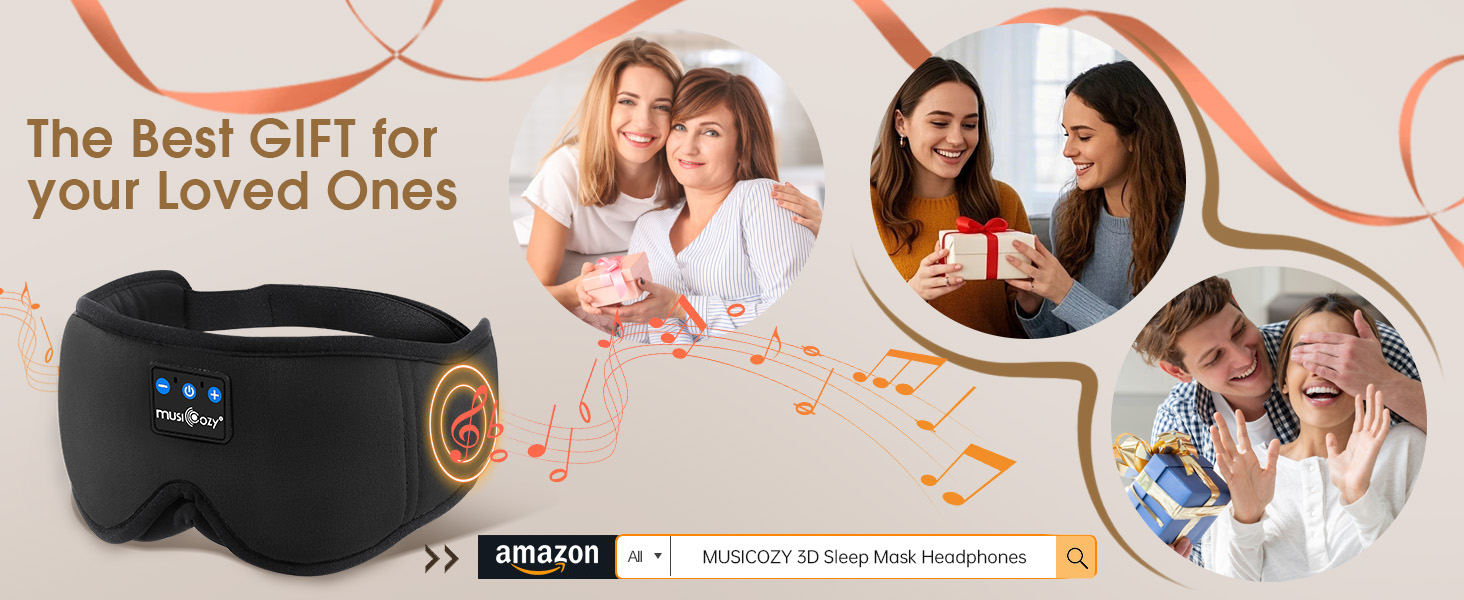 Маска для сну з Bluetooth-навушниками MUSICOZY, 3D маска для повного затемнення, м'які бездротові навушники для сну, медитації та подорожей, Bluetooth 5.4, 16 годин роботи