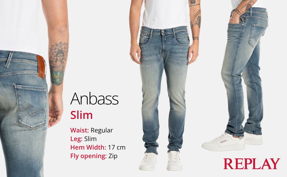 Чоловічі джинси Replay Anbass Slim-Fit з Comfort Stretch, колір Medium Blue, розмір 34W/32L