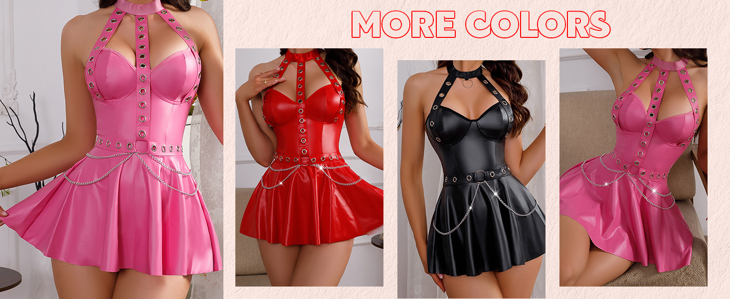 Латексне плаття AIEOE для жінок: сукня з відкритим спиною, комплект спідньої білизни з бретельками, сексуальний мокрий ефект, еротичне шкіряне плаття Rose M