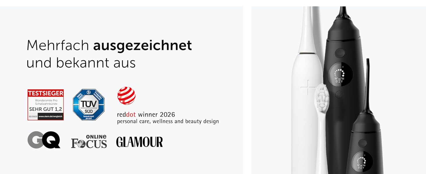 Електрична зубна щітка WonderSmile Schallzahnbürste Pro IPX8, 4 програми, з зарядним пристроєм та смарт-насадкою, біла