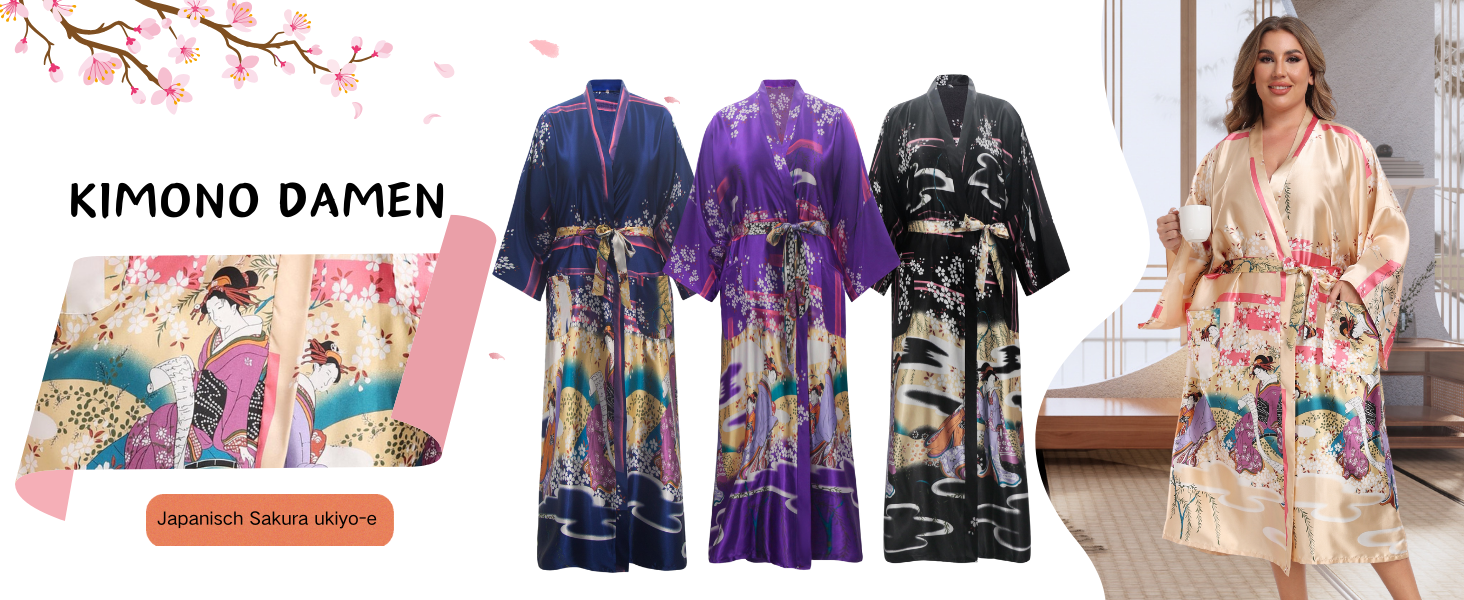 Кимоно халат для жінок, великі розміри, сатин, квітковий принт, чорний, XL