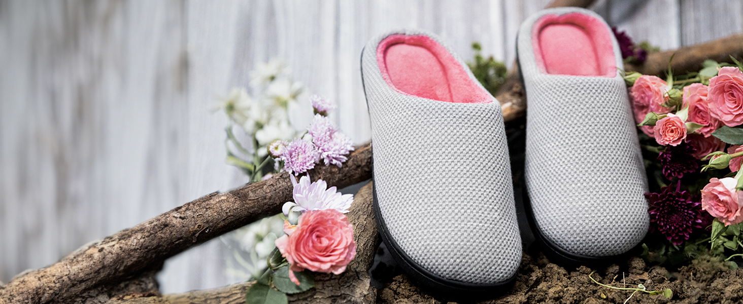 Жіночі домашні капці RockDove з ефектом пам'яті (Memory Foam), в'язка Birdseye, сіро-рожеві, розмір 40/41 EU