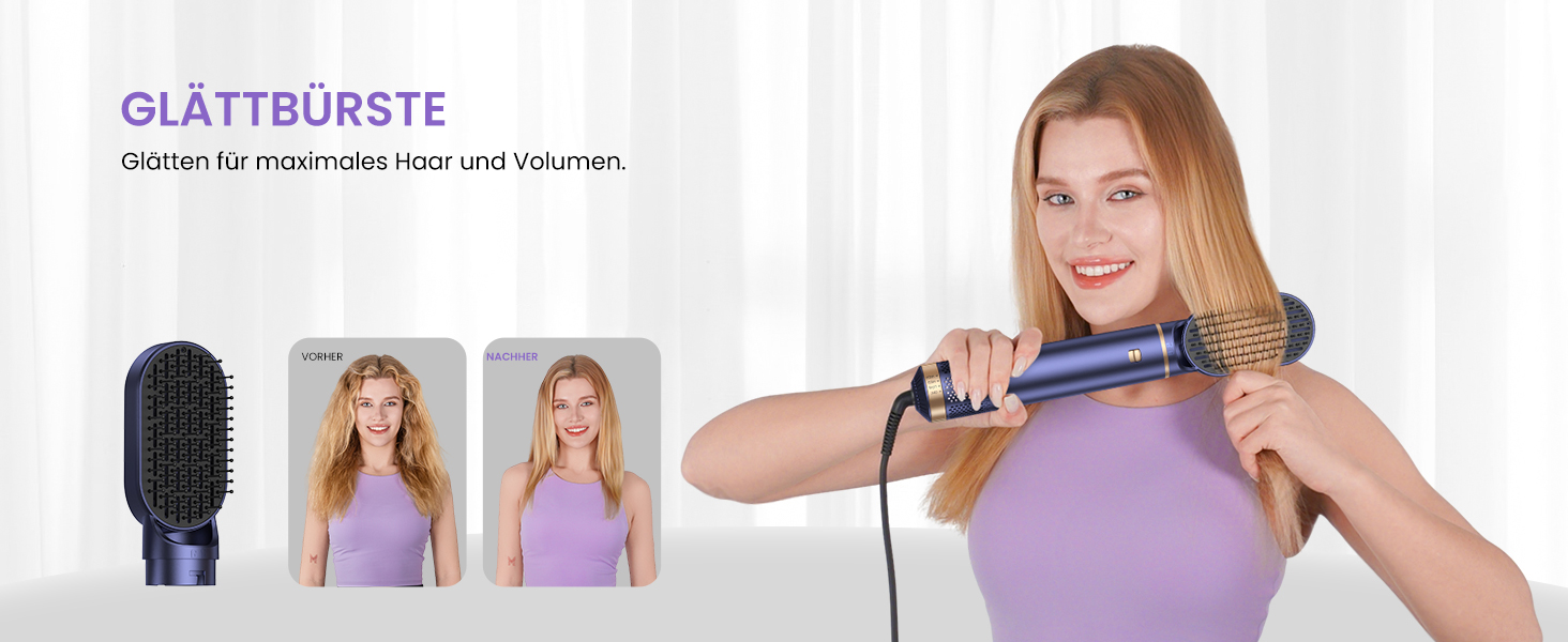 Мультистайлер для волосся 5 в 1 MogaWave Airstyler Pro 1000W: фен-щітка, плойка для локонів з іонізацією, набір для об'єму та укладки (фіолетовий)
