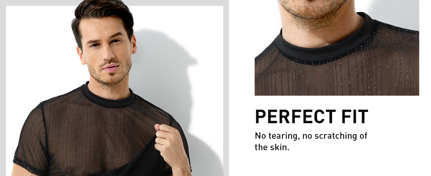 Чоловіча футболка Casey Kevin Herren з прозорою тканиною, коротким рукавом, чорна - Sparkle & Shine