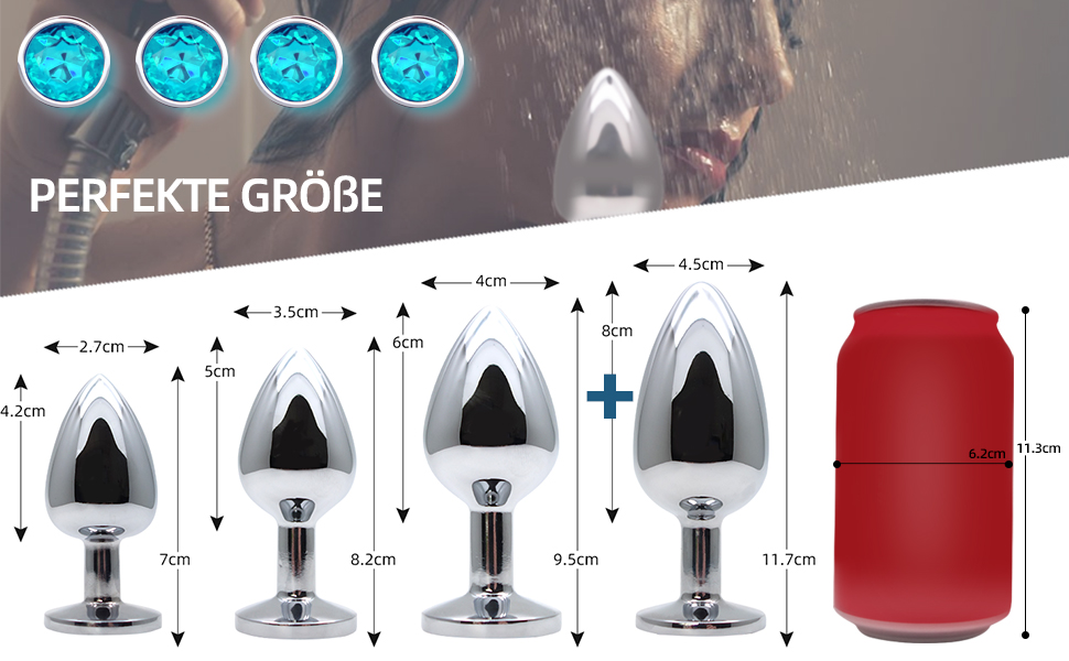 Набір анальних пробок 4 шт. Super Groß zu Klein, срібло, метал. Іграшки для сексу, підходять для початківців, жінок, чоловіків, пар (чорний, синій).