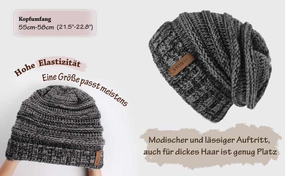 Жіноча в'язана шапка-біні FURTALK Slouch Beanie у стилі street style, груба в'язка, м'яка зимова шапка, універсальний розмір, чорна