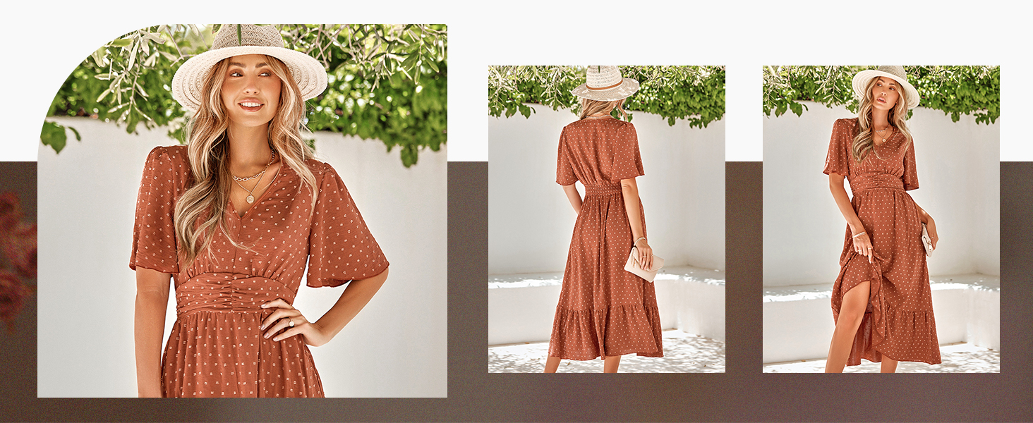 Сукня літня жіноча BebreezChic Boho елегантна довга з V-вирізом, висока талія, швейцарська сітка, з квітковим принтом, пляжна максі-сукня XL карамельного кольору