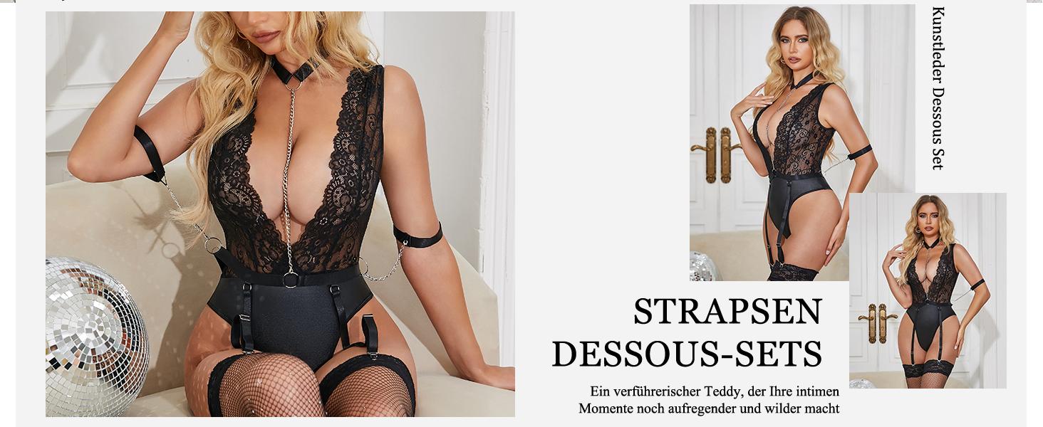 Комплект жіночої білизни Comeondear з мереживом та бретельками, боді, Teddy, великі розміри (XL-XXL, червоний)