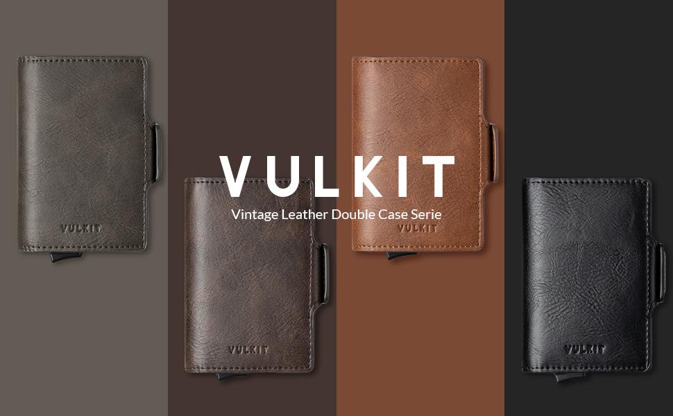 Шкіряний картхолдер VULKIT для чоловіків з RFID захистом, міні-гаманець з натуральної шкіри Crazy Horse для 5-7 карток та купюр, коричневий
