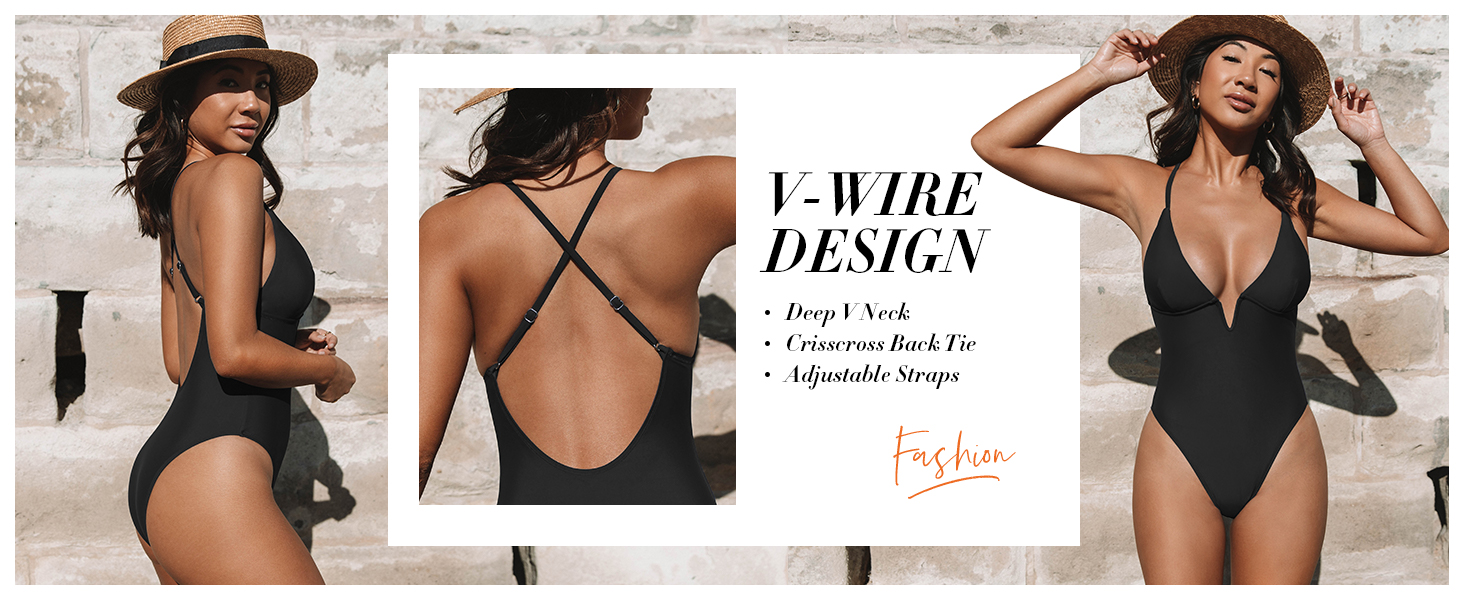 Купальник CUPSHE з V-подібним вирізом, глибоким вирізом на спині, фігурно виткий, одноцільний, колір: коричневий, принт: геометрія