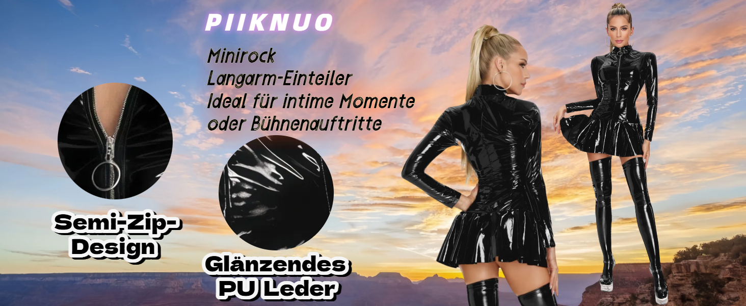Боді з екошкіри PIIKNUO для жінок: сексуальний мокрий ефект, латекс, чорний колір. Ідеально для вечірок та особливих випадків.