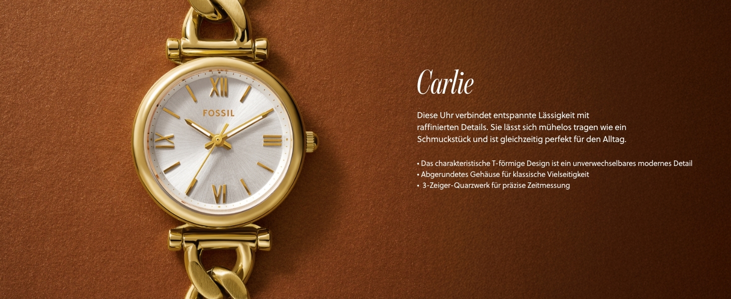 Жіночий кварцовий годинник Fossil Carlie золотистого кольору з білим циферблатом та сталевим браслетом, 28 мм
