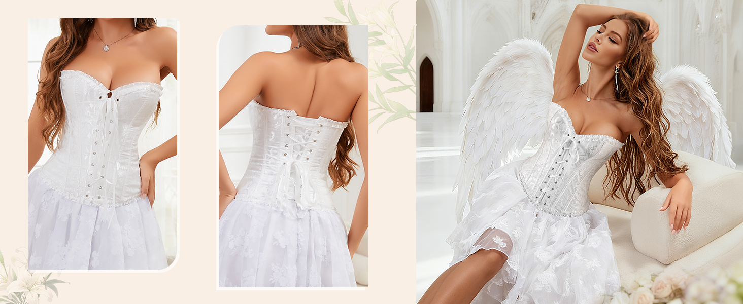 TRIWORKS Корсетний топ для жінок: корсеж, шнурівка, бюстгальтер, корсет, сатин, мереживо, для карнавалу та Різдва, S-XXL, чорний та червоний XL