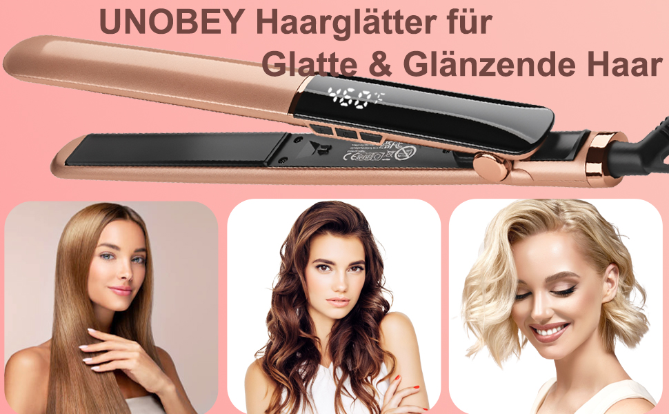 Випрямляч для волосся UNOBEY Ceramic Straight 2 в 1 для гладкого та блискучого волосся, керамічний стайлер для випрямлення та завивки, 150°C-230°C, антифриз ефект, колір рожеве золото