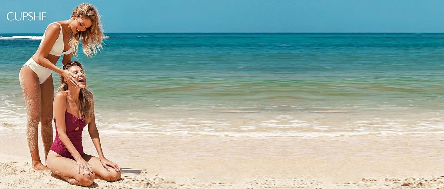 CUPSHE Купальник жіночий: двочастинний бікіні з високою талією, блакитний