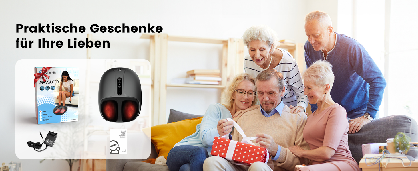 Електричний масажер для ніг COMFIER Shiatsu з функцією підігріву, розминком та компресією, 3 рівні інтенсивності, до 46 розміру EU