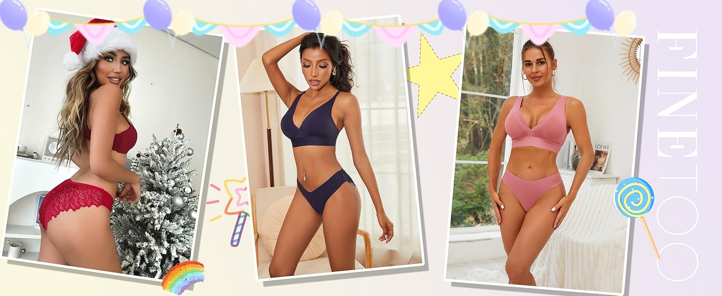 Набір трусиків FINETOO з 6 шт. - безшовні, мереживні, з низькою талією, S-XL