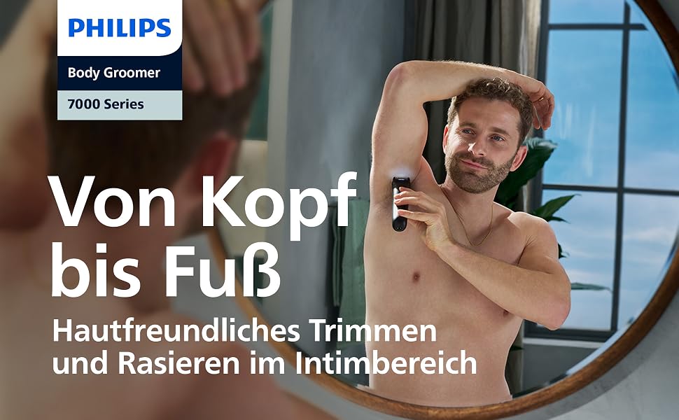 Тример для чоловіків Philips Bodygroom Series 7000 BG7480/15 для тіла та інтимних зон, водонепроникний, з гнучким 2D-лезом та насадкою для спини