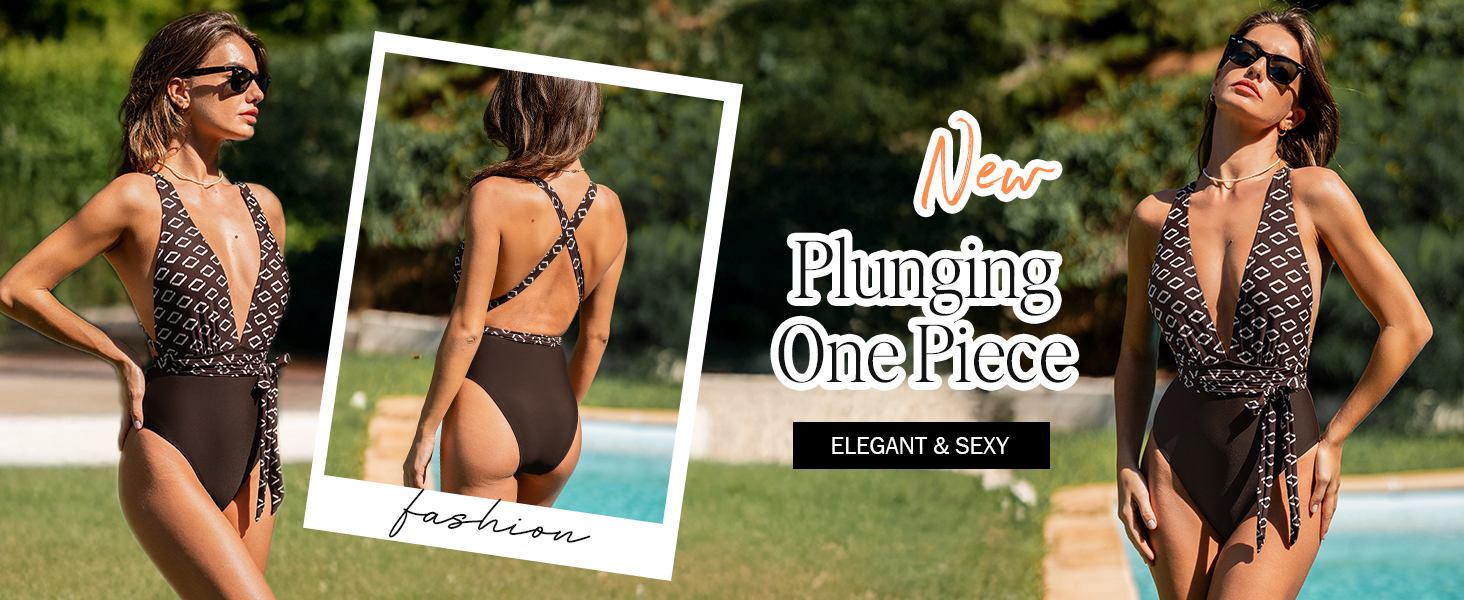 Купальник CUPSHE жіночий монокіні, глибокий V-подібний виріз, однотонний, чорний, розмір M