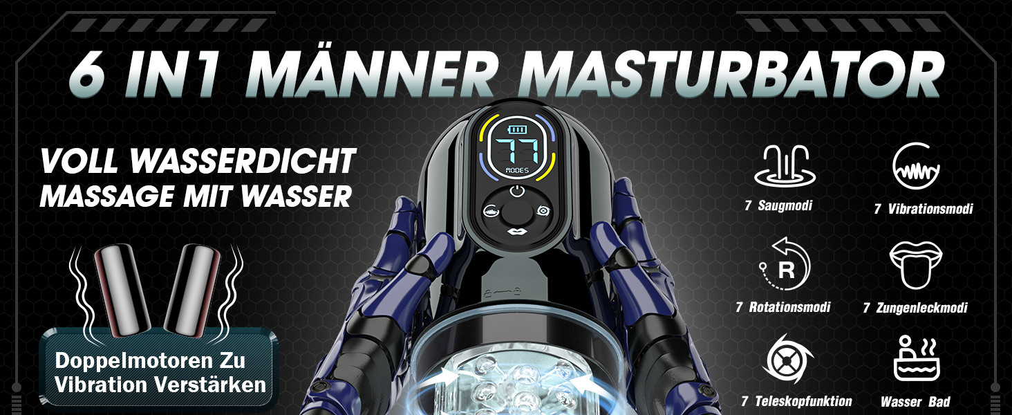 Електричний мастурбатор для чоловіків з 7 режимами, телескопічною функцією, ротацією, всмоктуванням, вібрацією та витоком