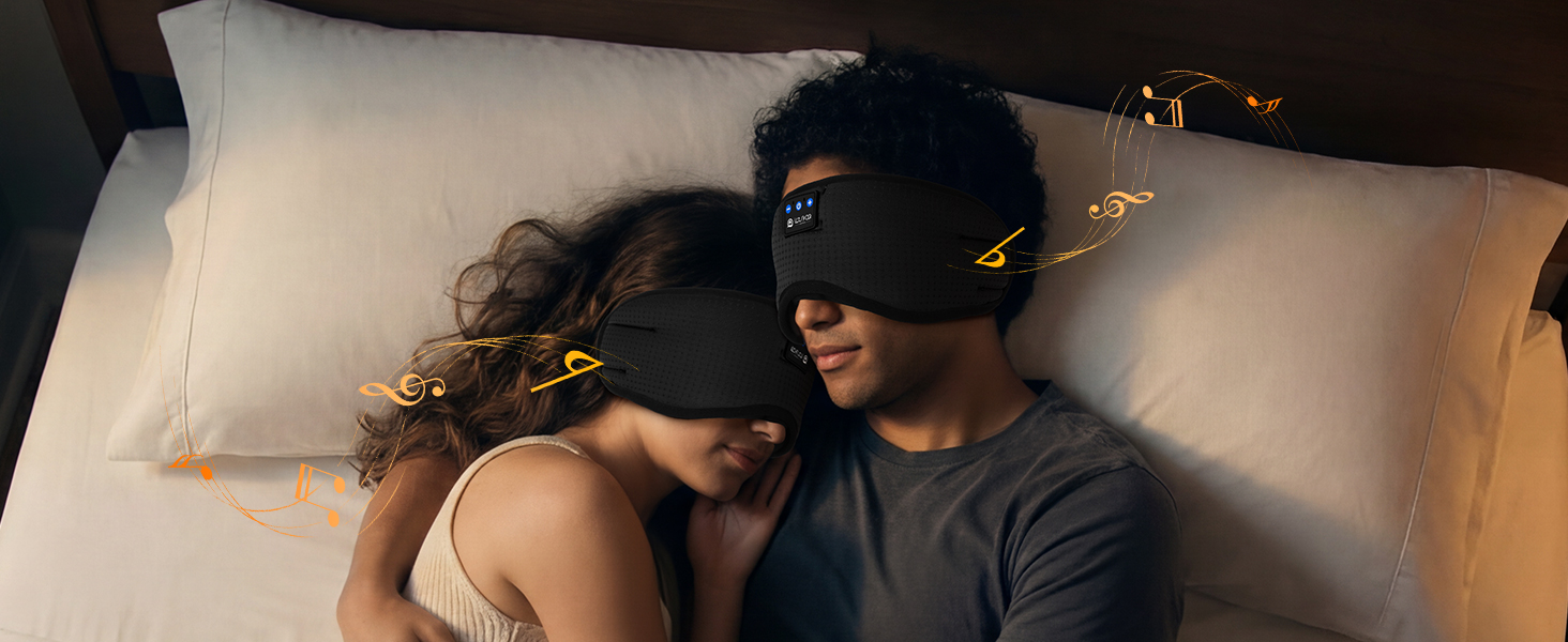 Bluetooth маска для сну LOVE EYE для тих, хто спить на боці, з ультратонкими навушниками, дихаюча бавовняна тканина, чорна