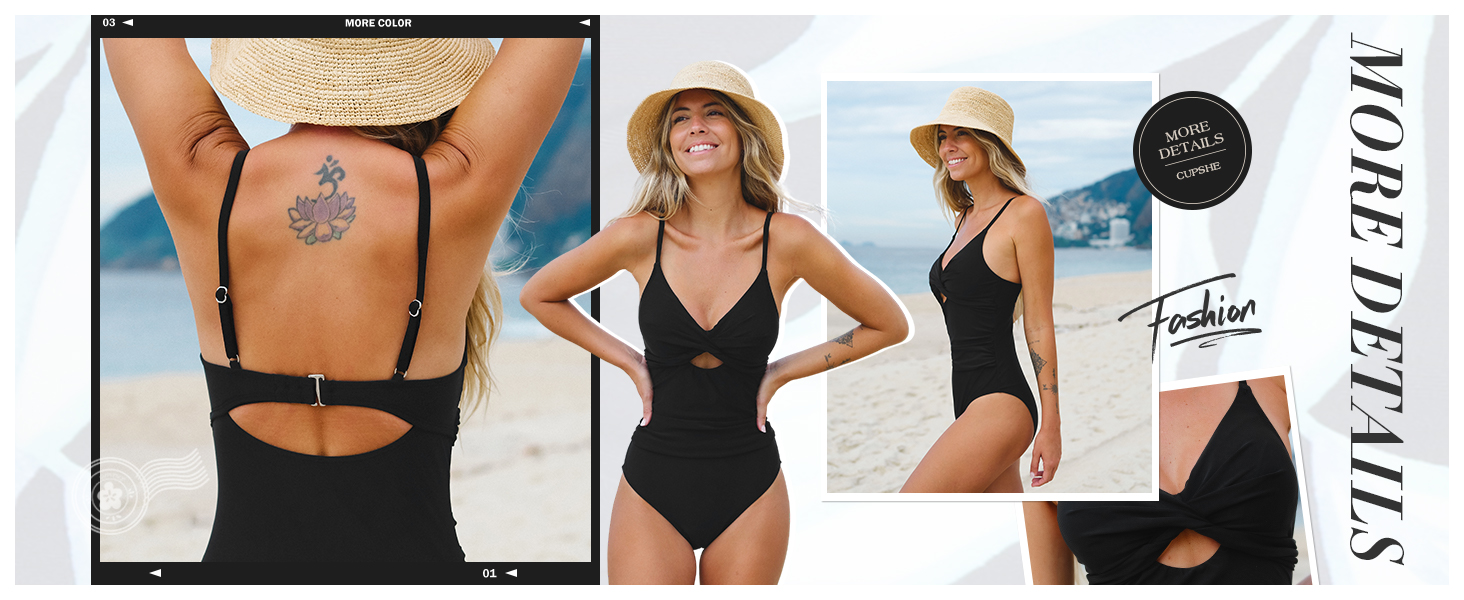 Купальник CUPSHE з V-подібним вирізом, ефект зав'язування, корегуючий, з декоративними вставками, суцільний, синій