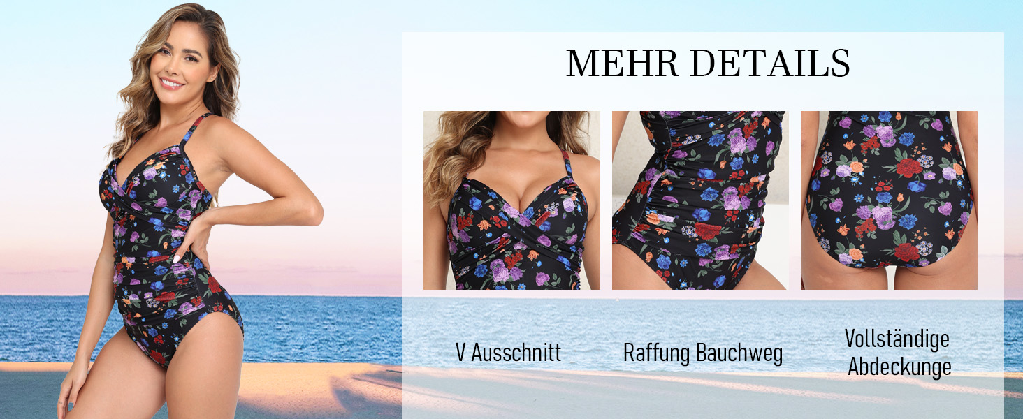 Купальник жіночий Halcurt з животом, з чашками, з драпіруванням, суцільний, з V-подібним вирізом, чорний у горошок, S-XXL