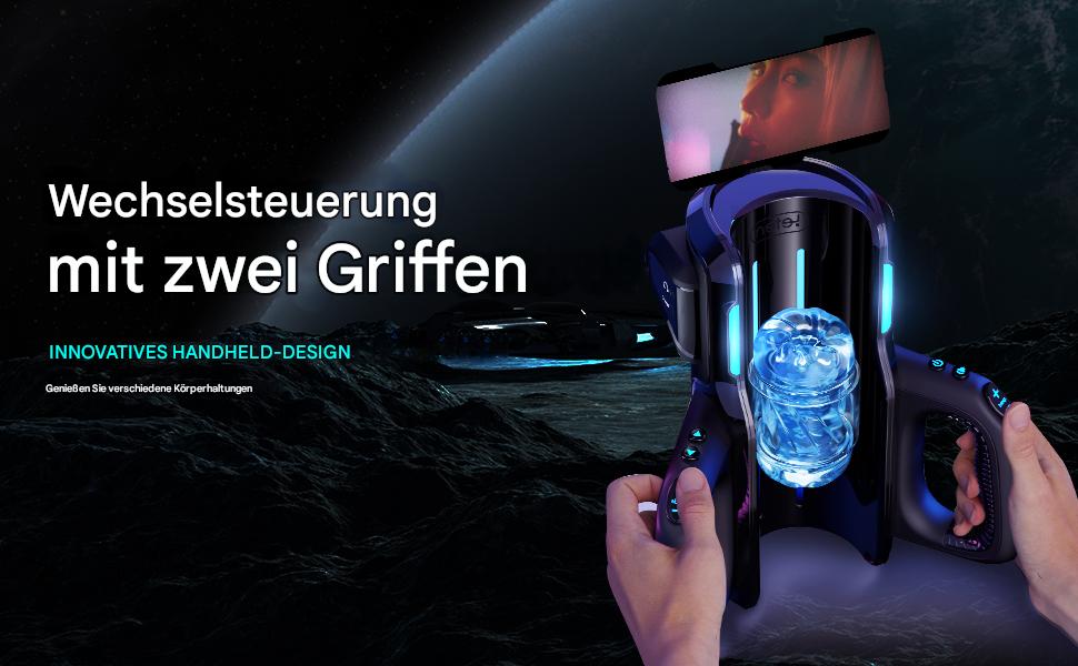 Електричний мастурбатор Leten Cannon King Pro з тримачем для телефону, 2 насадки, подвійні ручки, голосове управління та 10 режимів вібрації. Іграшка для чоловіків