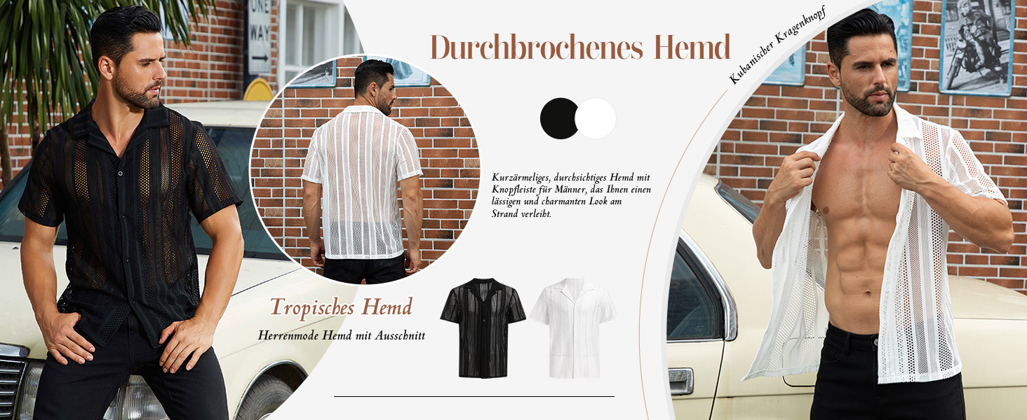 Чоловіча прозора сорочка-сітка Abehik з короткими рукавами для клубів, вечірок, святкування - чорна