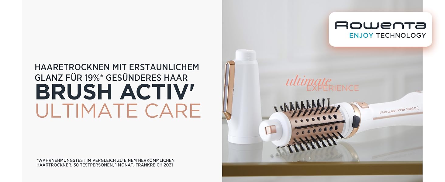 Стайлер-фен Rowenta Ultimate Experience 2-in-1 CF9620F0, ротаційна гаряча щітка з іонізатором та Pro Keratin, 3 насадки, чорний/розе-золото
