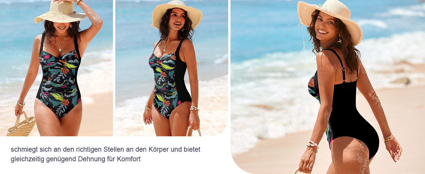 Чорний купальник для жінок з високою талією, push-up, великі розміри, модель monokini з рюшами, витончений дизайн