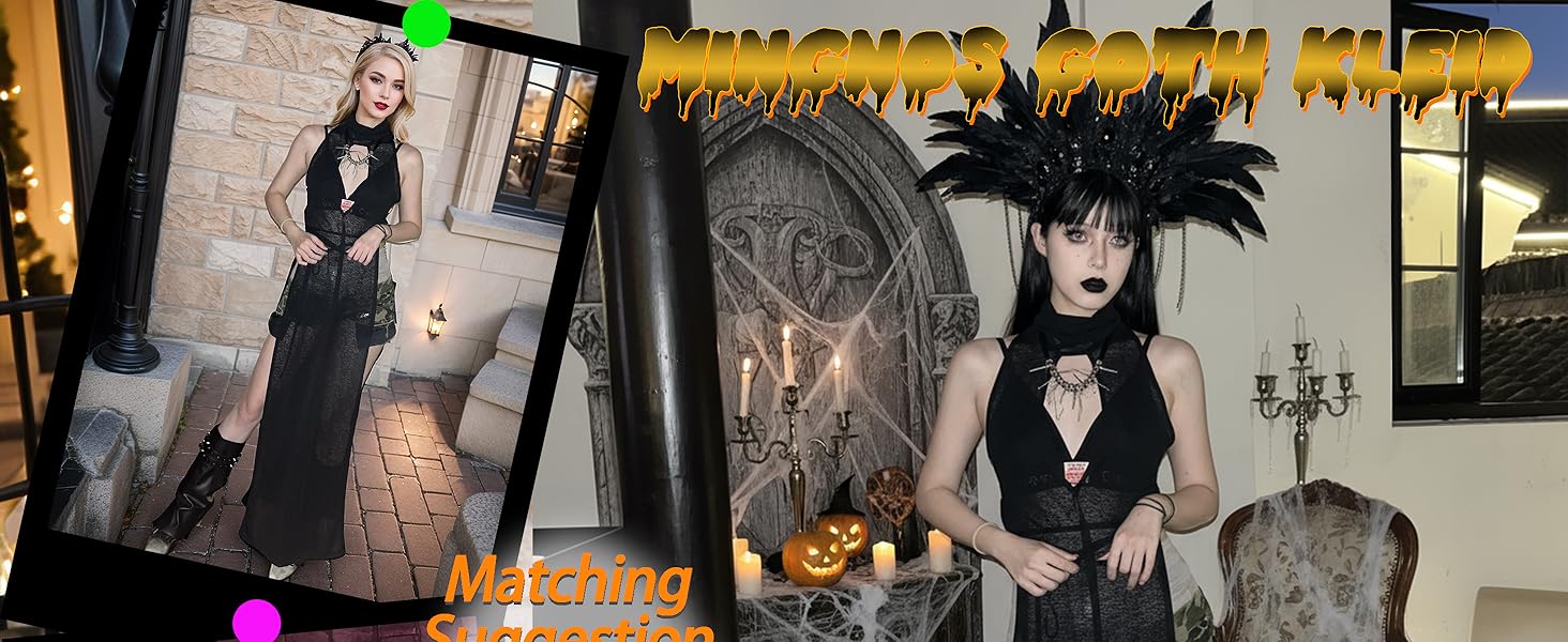 Прозора готична сукня Mingnos для рейв-вечірок, чорна з вирізами, з високим розрізом, для EDM фестивалів, клубів та вечірніх виходів. Розмір L